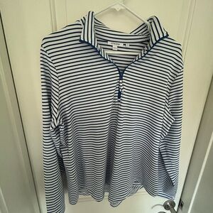 Chico's Blue and White Women’s Striped Pullover Swim Shirt Rashguard Size Large